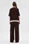 Women's Short Sleeve Zippered Modal Fabric Tracksuit Set with Piping on the Sides and Front - 5
