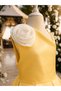 Special Design Aveline Model Yellow Color Single Sleeve Flower Accessory Detailed Girls' Evening Dress - 3