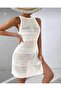 100% Cotton Openwork Patterned Backless Crew Neck Sleeveless Knitwear Pareo-Beach Dress New