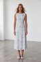 Women's blue floral crew neck midi lined knitted dress alc-x15559 - 2