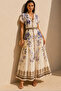 Women's Digital Printed Linen Look Belted Long Dress - 4