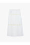 Viscose Fabric Lace-Up Waist Flared Long Skirt with Lace Detail - 3