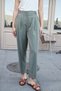 Women's Modal Diagonal High Waist Pleated Boyfriend Pants with Side Pockets-Khaki - 3