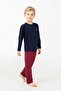 Boy's Pajama Set Printed Navy Blue Long Sleeve Pajama Set Us2645-C-V1 - 2