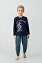 Boy's Pajama Set Printed Navy Blue Long Sleeve Pajama Set Us2637-C-V2 - 4