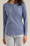 Women's Blue Buttoned Collar Long Sleeve Pajama Set Pc9270-S-V1 - 2
