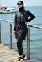 3-Piece Set: Front Zippered Cape with a Defined Collar, Elastic Waist, Burkini Parachute Fabric, Hijab Swimsuit D16 - 2