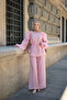 Women's Self-Patterned Shoulder Ruffle Detail Waist Tie Tulle Set Pink