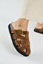 Benito Women's Leather Genuine Leather Buckle Caged Tan Slippers - 5