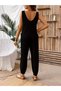 Women's Strappy Round Neck Viscose Jumpsuit with Pocket Detail - 3