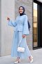 Single Button Belted Skirt with Pockets Embossed Patterned Jacquard Suit - Baby Blue - 3