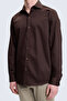 Brown Slim Fit Pin Collar 100% Cotton Long Sleeve Sports Shirt - 3
