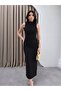 Black Draped Slit Midi Dress - 4114