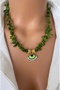 Natural Stone Green Branch Coral Eye Pendant with Steel Link, Allergy-Free, in Gift Box - 3