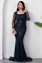 Square Neckline Long Sleeve Beaded Evening Dress 41231 - 5