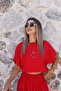 Red Drawstring Waist Elasticized Shalwar Suit - 2