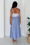 Women's Strappy Striped Maxi Dress White Top Detailed Waist Gathered Summer Long Dress - 6