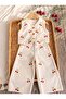 Linen Cherry Embroidered Vest Suit