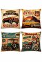 Retro Cars Patterned 4-Piece Throw Pillow Cover Set - 3