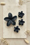 Dark Gray Shiny Floral Hair Clip Set - Large and Small Sizes 3-Pack - 5