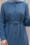 Belted Buttoned Petrol Blue Ferace Dress - 3