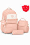 4-Piece Satin Fabric Waterproof Primary School Bag Set with Lunch Bag, Pen Holder and Accessory Bag
