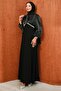 Black Sleeveless Collar Tie-Up Stone-Embellished Evening Dress - 5