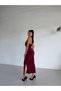 Sandy Fabric Collar Detail Dress Burgundy - 7