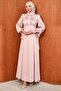 Powder Color Sleeve Collar Tie-Up Stoned Evening Dress - 3