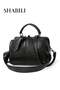 Women PU Shoulder Bag Crossbody Satchel Tote Handbag Barrel Shape with Bow Accent (Black)