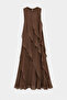 Brown Front Ruffled Sleeveless Long Dress 3450 - 3