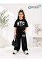 Summer Girls Boys Unisex Kids Nyc Printed Black Sweatpants and T-Shirt