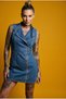Biker Collar Fit Lycra Cross-Zip Skirt-To-Toe Design Y2K Style Cross-Convertible Zipper Design Snap-Down Collar Sleeveless Denim Dress - 8