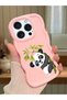 iPhone 16 Pro Max Compatible Case with Camera Protector Pink Silicone Couple Phone Case Panda Pattern