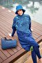 Full Covered Parachute Hijab Swimsuit 4 Pieces - Navy Blue |   M2427 - 2