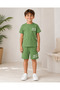 Boy's Khaki Green New to the Club Printed Shorts Set