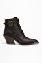 Bitter Brown Matte Leather Lace-Up Zippered Metal Toe Western Cowboy Short Ankle Boots - 2