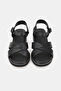 Women's Black Genuine Leather 36-42 Size Strappy Flat Sole Daily Sandals - 4
