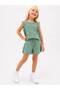 Girl's Wrinkled Fabric Floral Patterned Ruffle Detailed Shorts Summer Set - 3