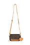 Women's Monogram Patterned Multi-Compartment Bag with Heart Accessories, Flap Closure, Zipper Closure, Adjustable Shoulder Strap - 2