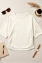 Women's White Side Gathered Bat Sleeve Cotton T-Shirt - 4