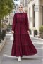 Women's Buttoned Lace Detailed Waist Tie Ayrobin Burgundy Dress - 5
