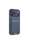 iPhone 17 Pro/18 Pro Compatible Case Suedea Leather Cover with Business Card Holder and Stand - Navy Blue - 3