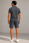 Men's Crepe Fabric Breathable Short Sleeve Shirt with Pocket Shorts Set - Smoked - 4