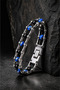 Men's Motorcycle Chain Design Blue Agate and Onyx Natural Stone 316L Steel Bracelet - 5