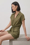 Women's Double Linen Set Knot Detailed Blouse and Shorts Set - 3