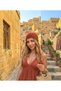 Brick Color Hand Knitted Mesh Beanie Bohemian Style - Knitted Rope Detailed Summer Beach Accessory - Hair Bandana - Beanie - 6