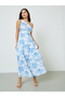 One Shoulder Neck Floral Print Layered Maxi Dress - 3
