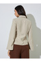 Beige Striped Bell Sleeve Fitted Shirt - 5
