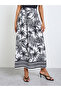 White A-Line Midi Skirt with Palm Print - 2